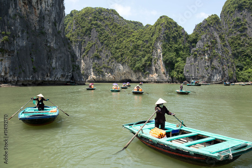 Sea landscape with Tourist Gondola boat in Halong Bay Vietnam