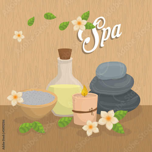 Candle and decoration. Spa center design. Vector graphic