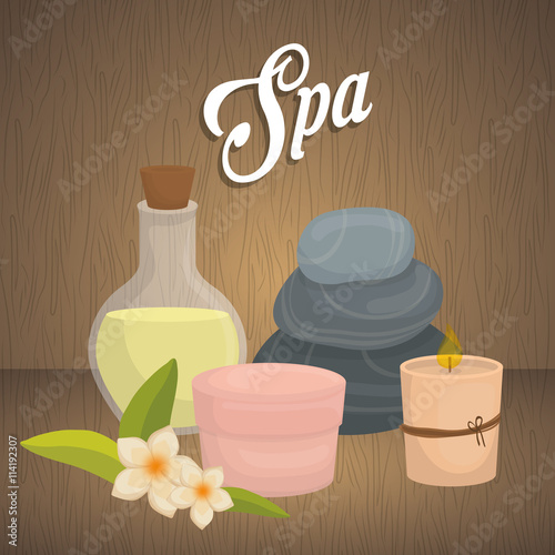 Candle and decoration. Spa center design. Vector graphic