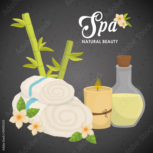 Candle and decoration. Spa center design. Vector graphic