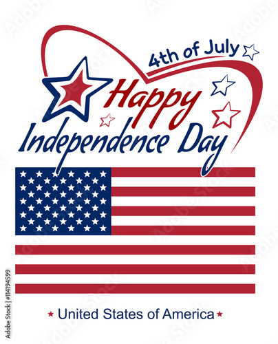 Independence Day lettering card. 4th of July. Fourth of July. Happy Independence Day. US flag. Typographic design. Vector red and blue lettering on a white background