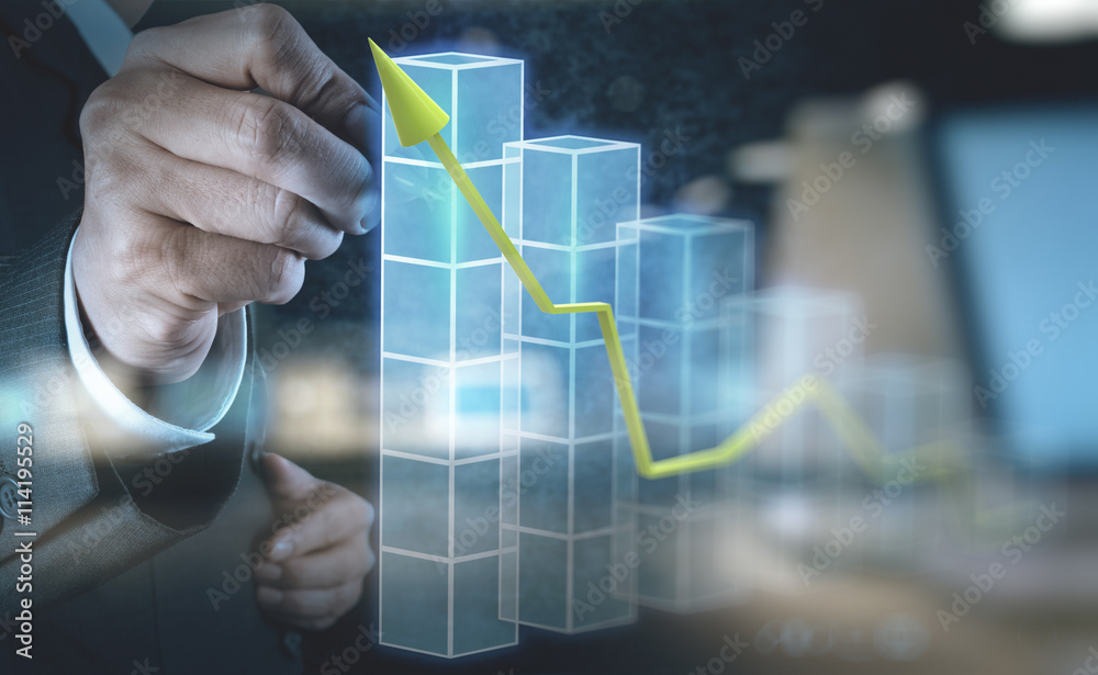 businessman hand touch 3d virtual chart business businessman hand touch 3d virtual chart business