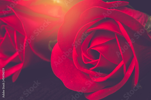 Valentine day with red rose on wood table