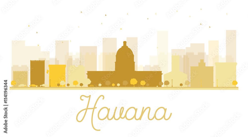 Havana City skyline golden silhouette.