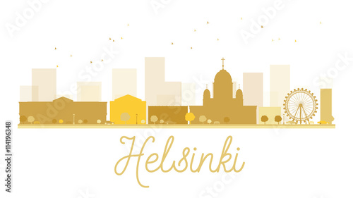 Helsinki City skyline golden silhouette.