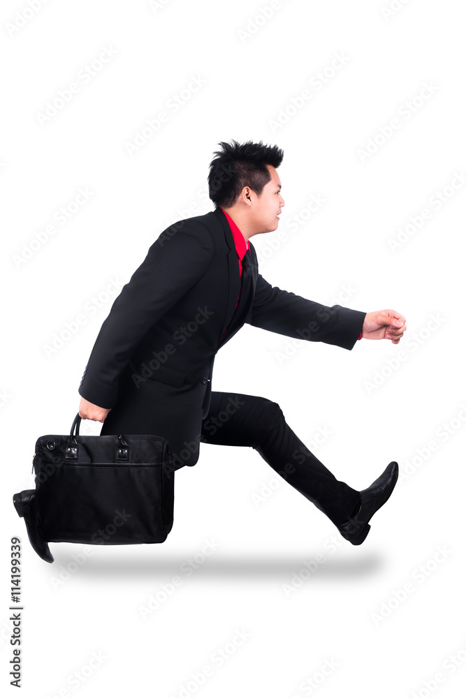 business man running on isolated white background, full length, business man running on isolated white background, full length,