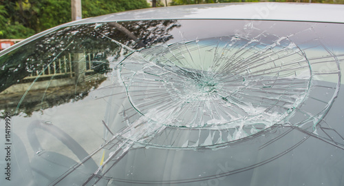 Broken car windshield.
