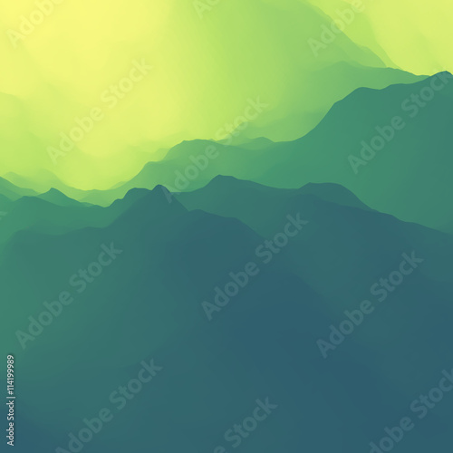 Mountain Landscape. Mountainous Terrain. Mountain Design. Vector Silhouettes Of Mountains Backgrounds. Sunset. Can Be Used For Banner, Flyer, Book Cover, Poster, Web Banners.