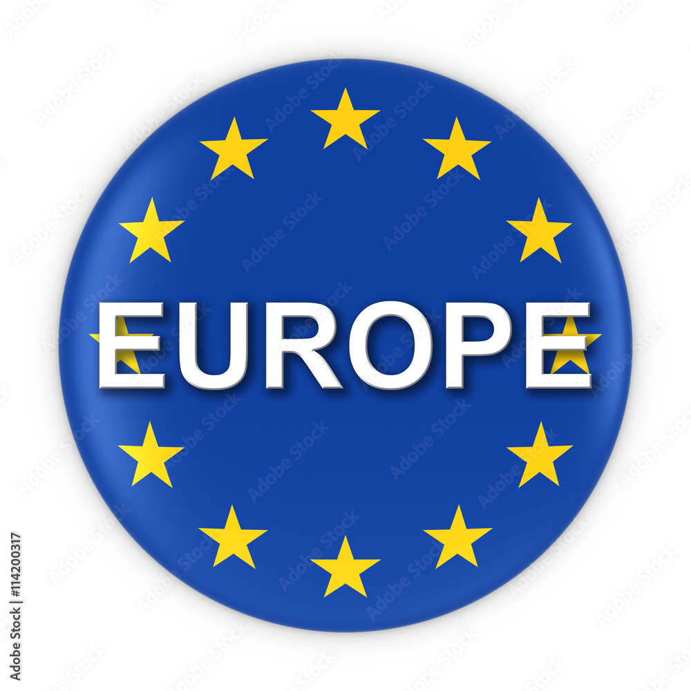 Europe Flag Button with Europe Text 3D Illustration Europe Flag Button with Europe Text 3D Illustration