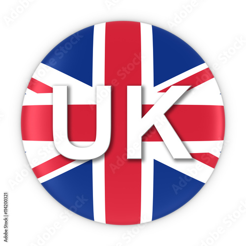 British Flag Button with UK Text 3D Illustration