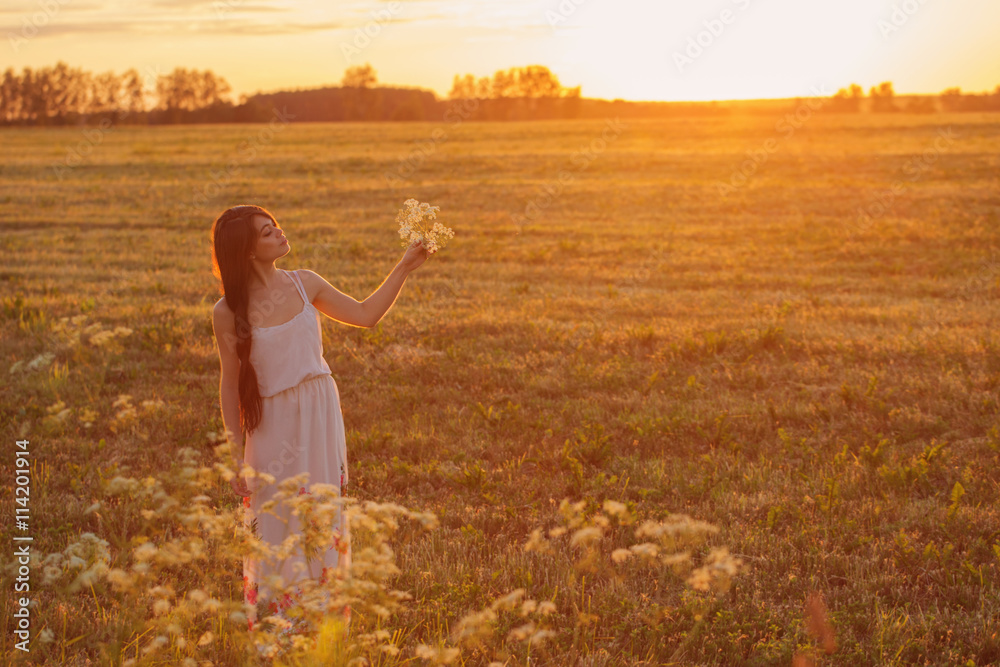 Beautiful brunette women at sunset Beautiful brunette women at sunset