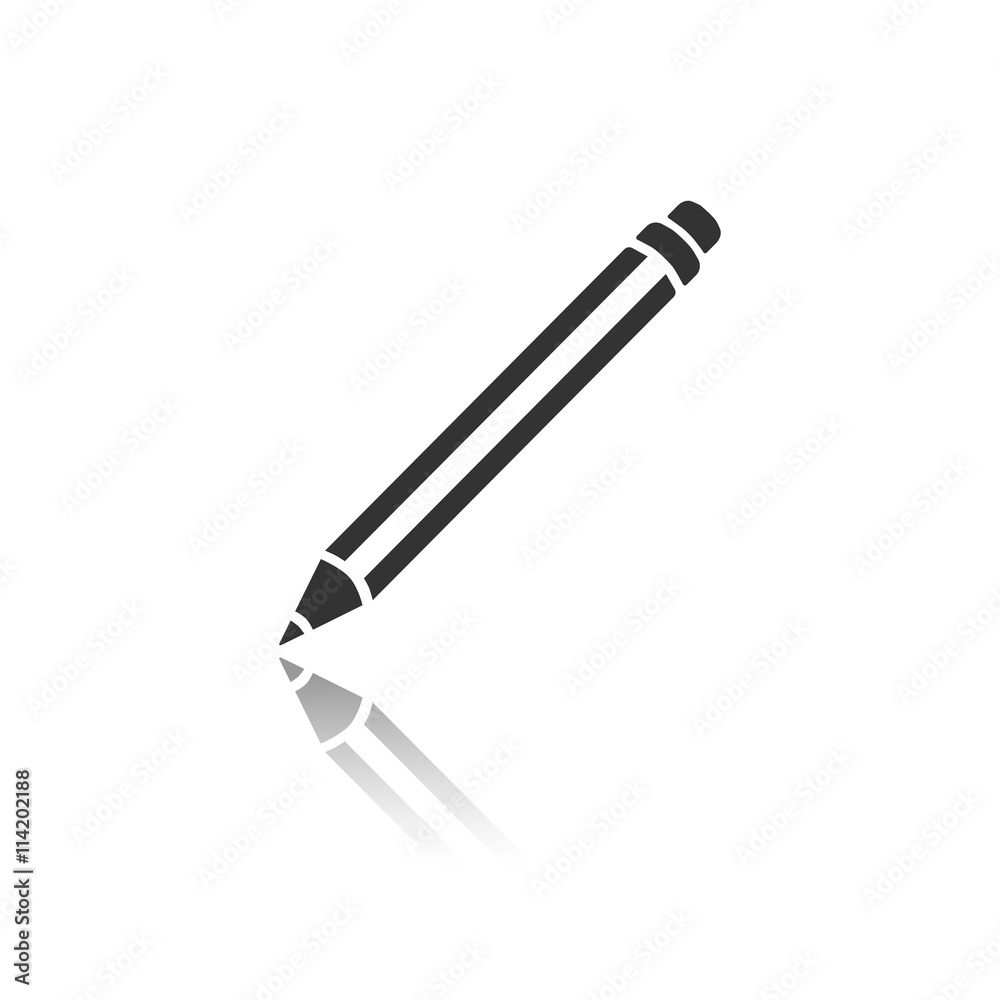 Icono de lápiz sobre fondo blanco con reflejo Icono de lápiz sobre fondo blanco con reflejo