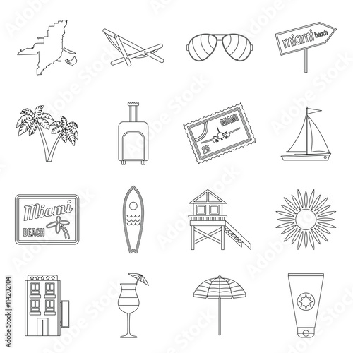 Miami icons set, outline style