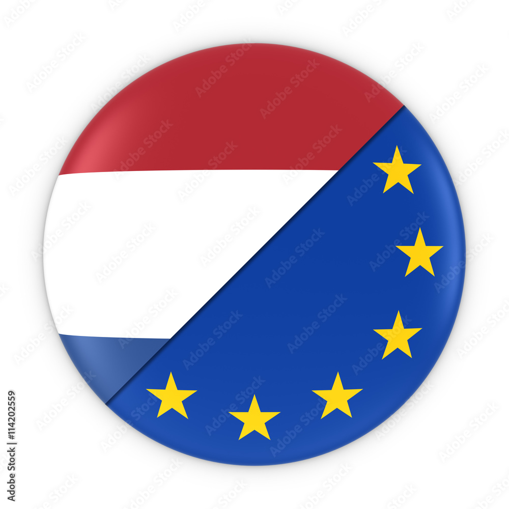 Dutch and European Relations - Badge Flag of Netherlands and Europe 3D Illustration Dutch and European Relations - Badge Flag of Netherlands and Europe 3D Illustration