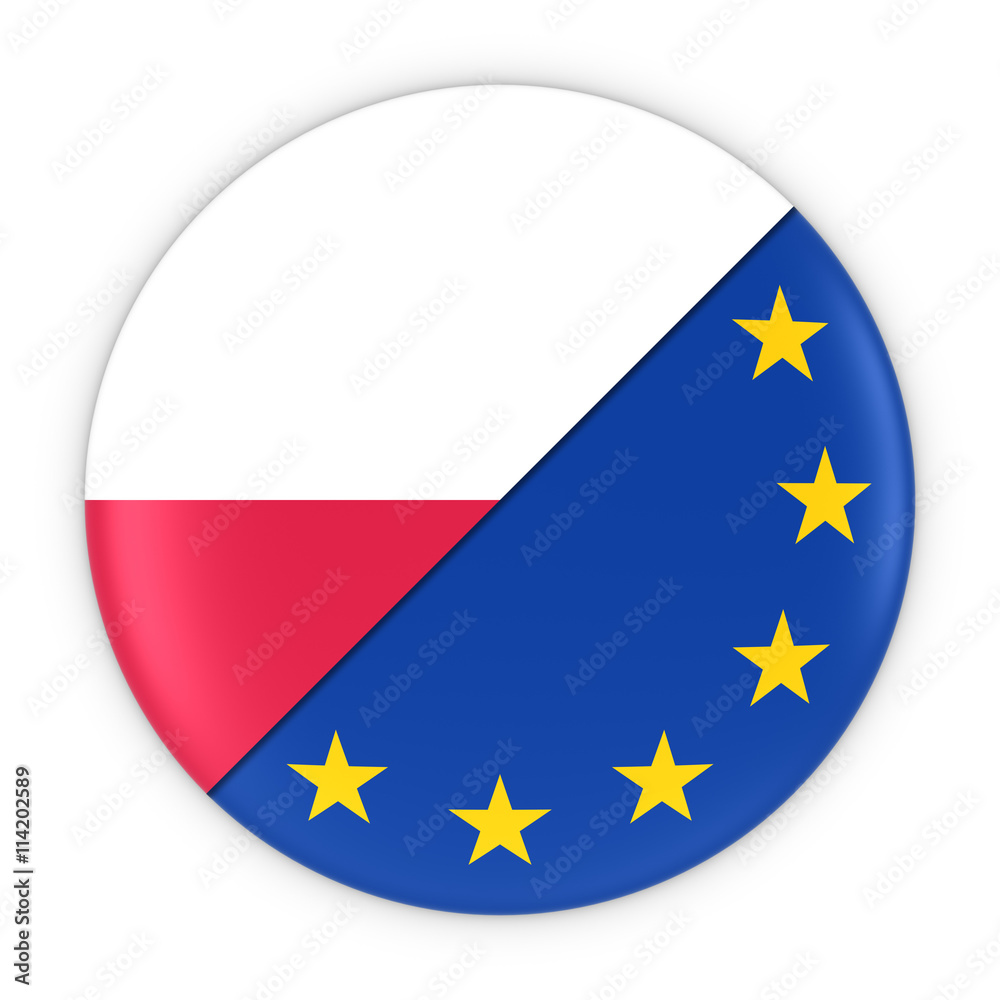 Polish and European Relations - Badge Flag of Poland and Europe 3D Illustration Polish and European Relations - Badge Flag of Poland and Europe 3D Illustration