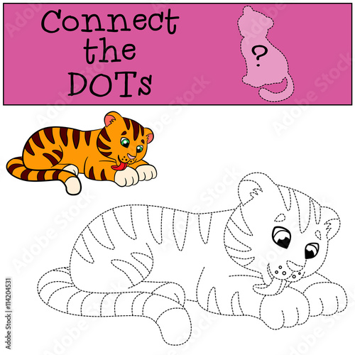 Fototapeta Naklejka Na Ścianę i Meble -  Educational games for kids: Connect the dots. Little cute baby tiger.