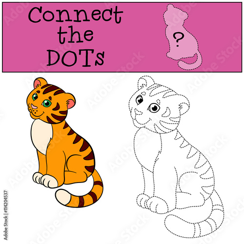 Fototapeta Naklejka Na Ścianę i Meble -  Educational games for kids: Connect the dots. Little cute baby tiger.