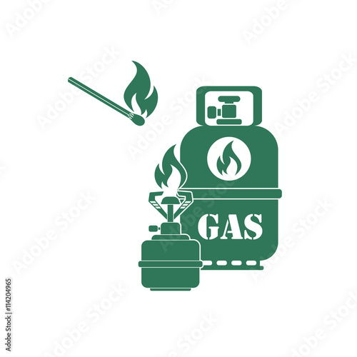 Camping stove with gas bottle icon vector. Vector illustration.