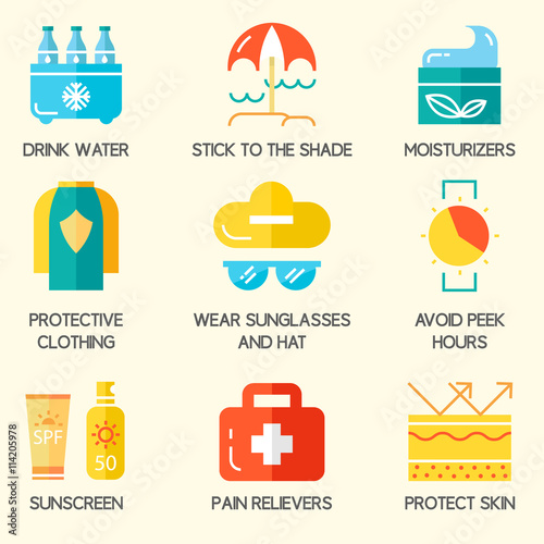 Summer skin protection icons.