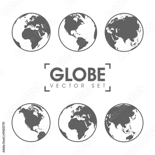 Vector Illustration of gray globe icons with different continents