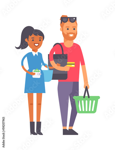 Shopping couple family vector illustration.