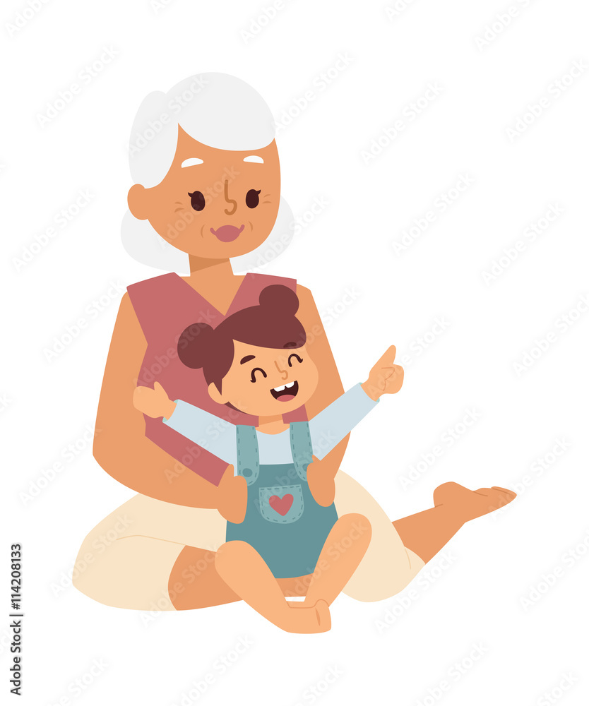 Granny and girl playing vector illustration. Granny and girl playing vector illustration.