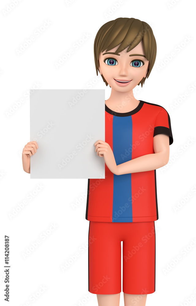 3D illustration character - Boy wearing a uniform points to the white board. 3D illustration character - Boy wearing a uniform points to the white board.