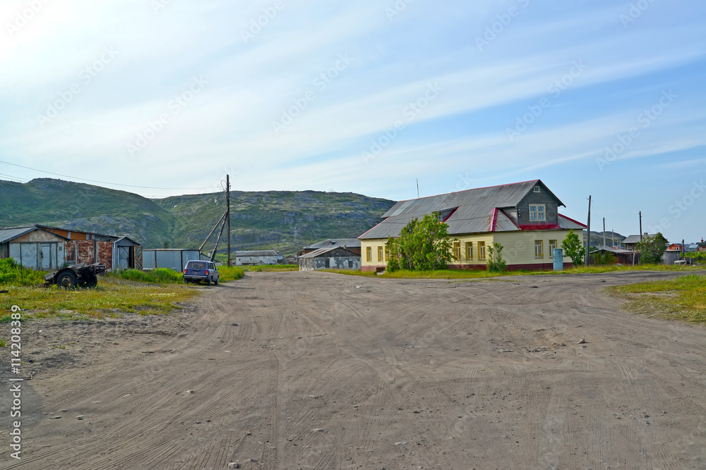 View of Krasnaya Street in the settlement of Teriberka. Murmansk
