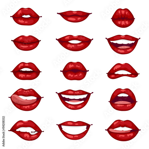 Female lips isolated on white sweet passion lust makeup mouth. Set woman lips romance cosmetic sensuality desire. Set of mouth smile woman red sexy woman lips isolated shape romantic print.
