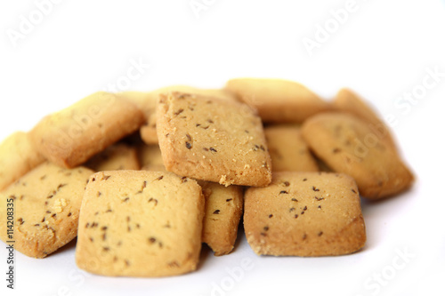 shortbread cumin biscuit - cookies isolated on white background