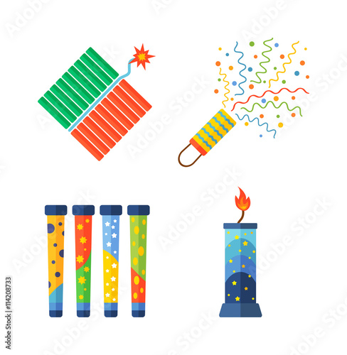 Pyrotechnics and fireworks vector icon
