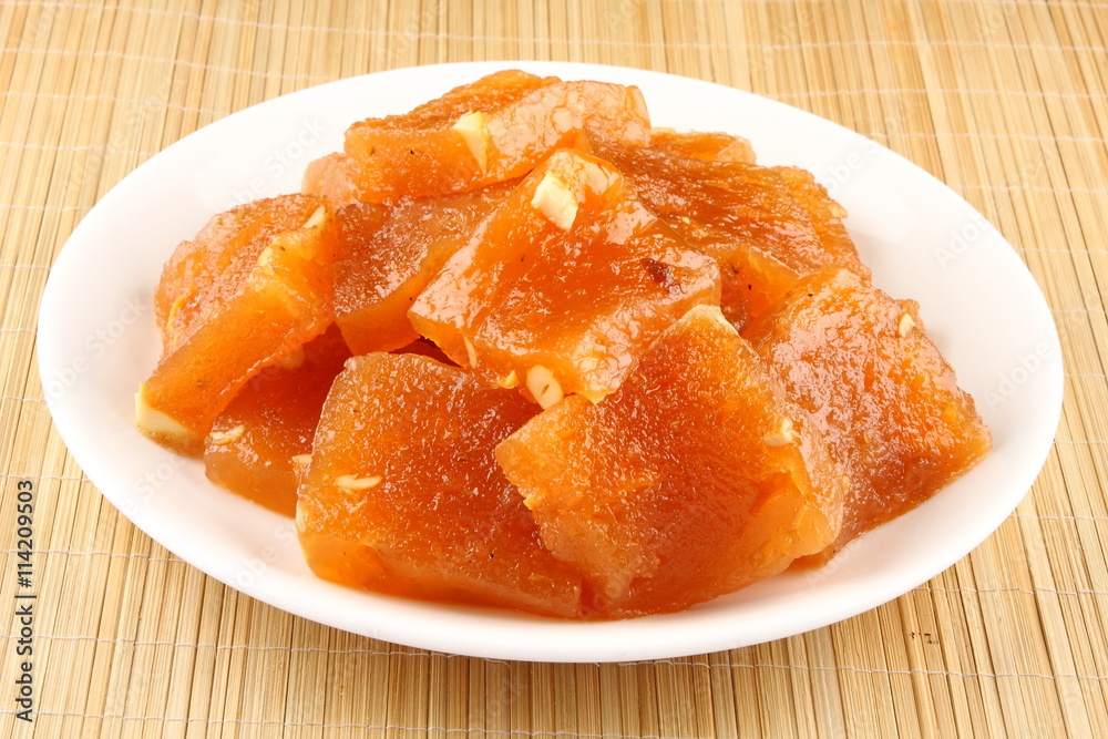Slices of  famous Indian sweet Halwa.