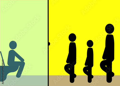 Illustration Warteschlange vor Toilette