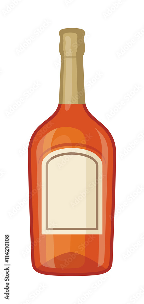 Full whiskey bottle shot drink. Vector whiskey bottle brown drink. Brown whiskey bottle beverage liquor bar cognac amber, drunk ireland flavor. Taste screw scottish cocktail. Full whiskey bottle shot drink. Vector whiskey bottle brown drink. Brown whiskey bottle beverage liquor bar cognac amber, drunk ireland flavor. Taste screw scottish cocktail.