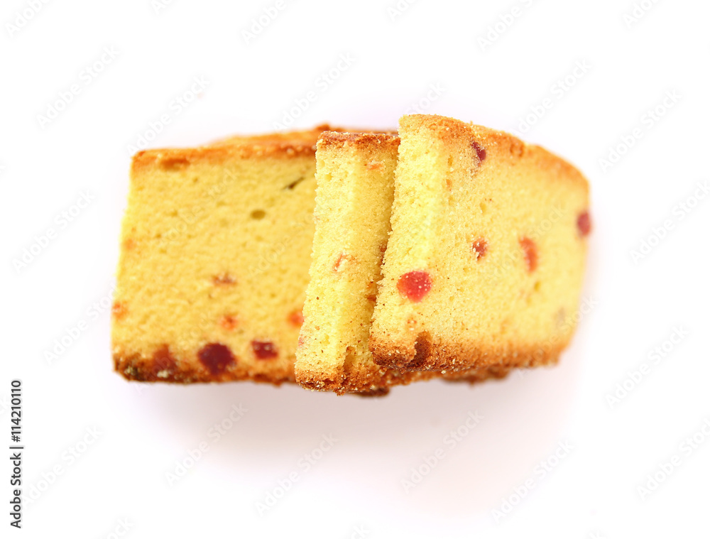Pieces of Dessert cake on a on a white background