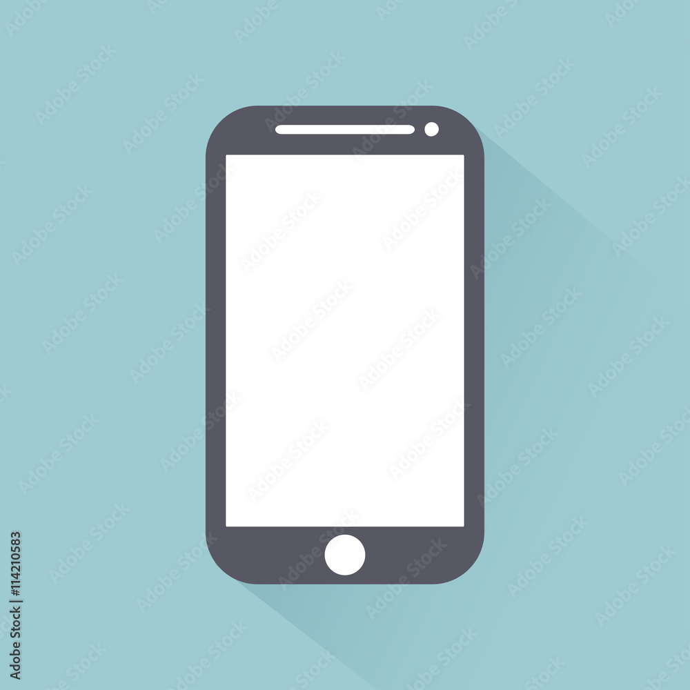 Mobile phone flat style icon with shadow isolated on light background, vector illustration for web design Mobile phone flat style icon with shadow isolated on light background, vector illustration for web design