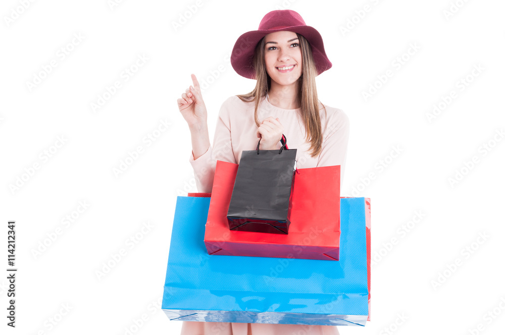 Attractive pretty girl in modern clothes holding shopping bags Attractive pretty girl in modern clothes holding shopping bags