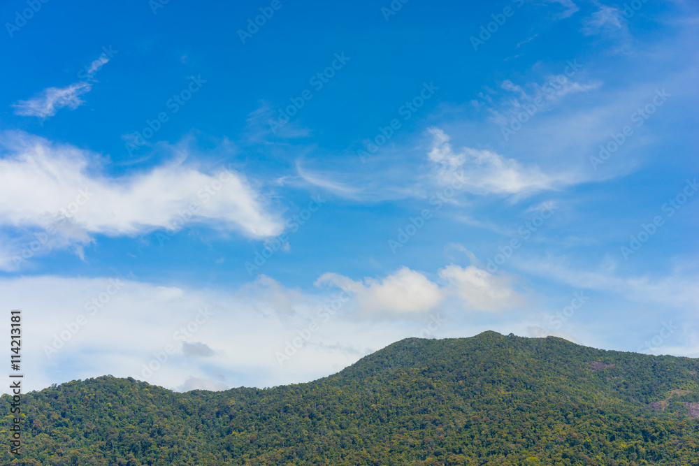 Tropical forest mountain and blue sky