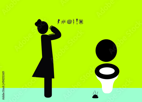 Illustration Frau schimpft wegen Zustand der Toilette