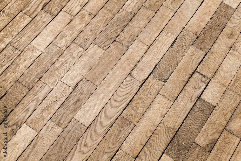 Old wooden parquet pattern, oak wood tiling