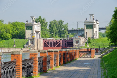 The embankment of the canal named after Moscow. The gateway No. 8 in Shchukino, Moscow, Russia photo