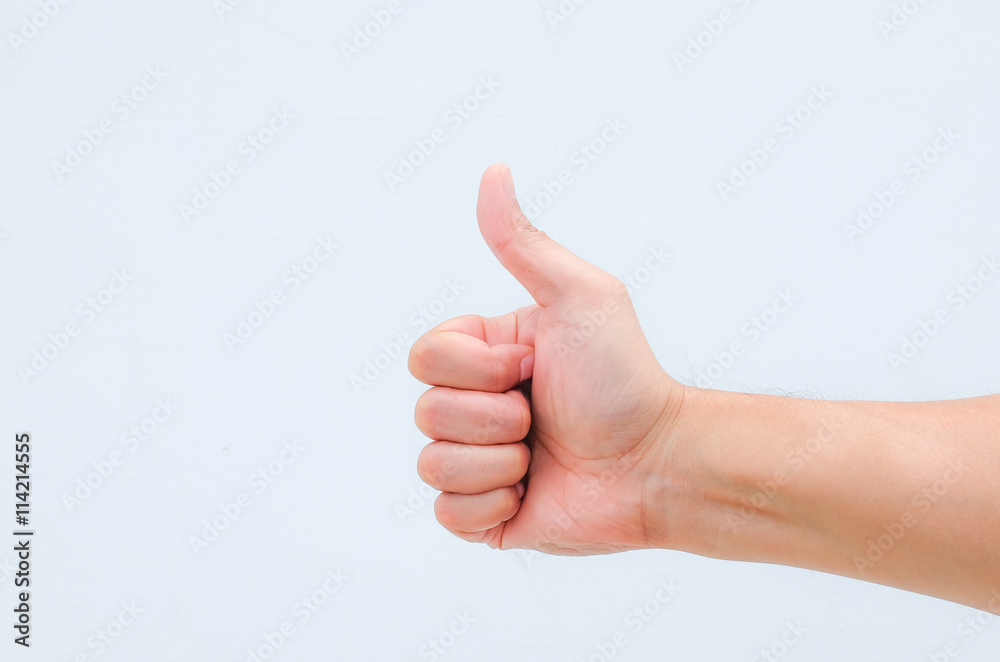 hand thumb up on white background
