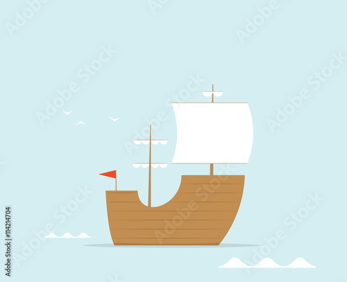 cartoon frigate flat vector ship