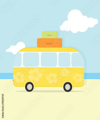 Vintage travel bus with luggage