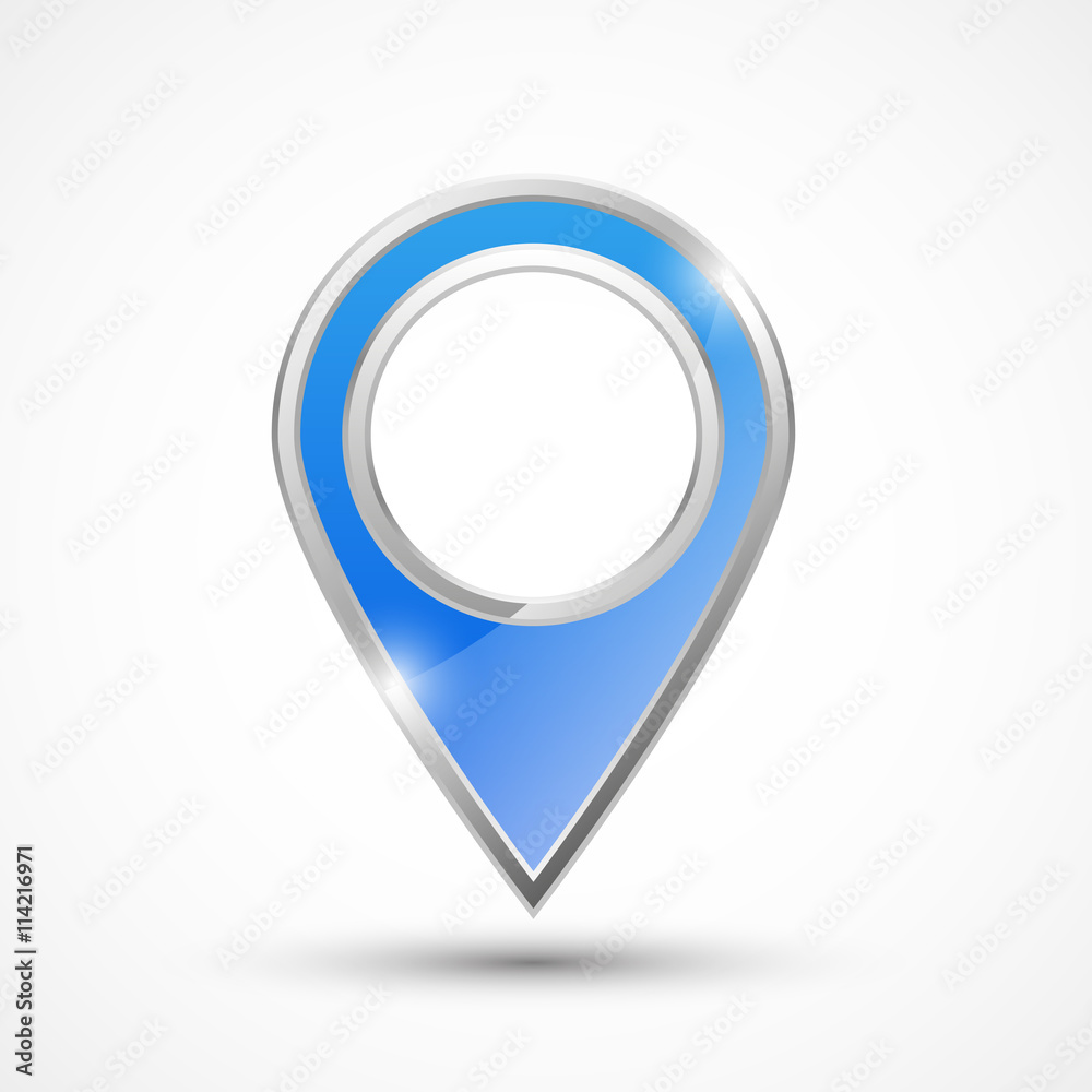 Metal map pointer with blue element Metal map pointer with blue element