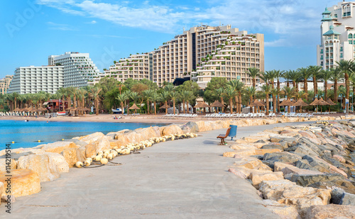 Relaxing atmosphere on the central beach of Eilat - famous resort and recreat...