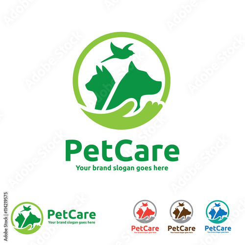 Pet Care Logo with Dog, cat and Bird Symbols
