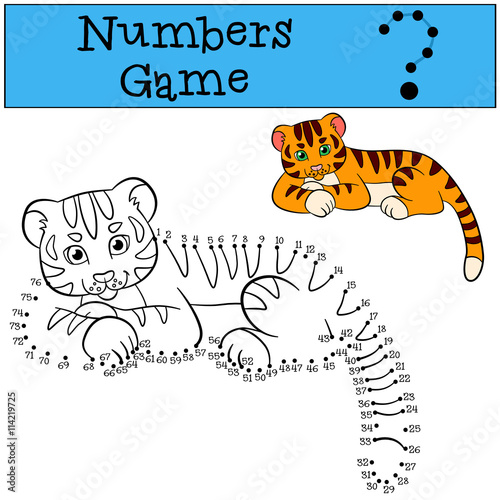 Fototapeta Naklejka Na Ścianę i Meble -  Education games for kids. Numbers game. Little cute tiger.
