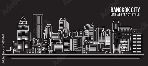 Cityscape Building Line art Vector Illustration design - Bangkok City