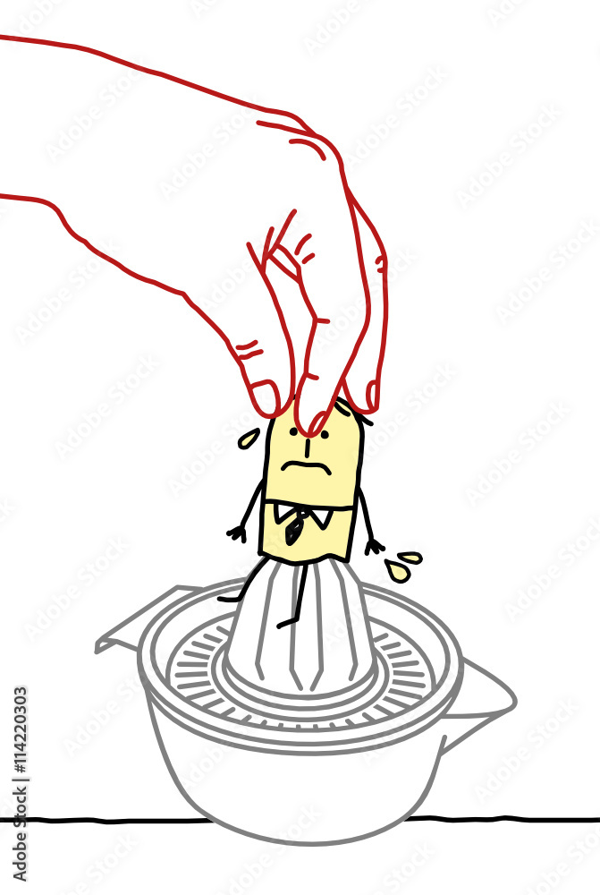Big hand and cartoon businessman - squeezing